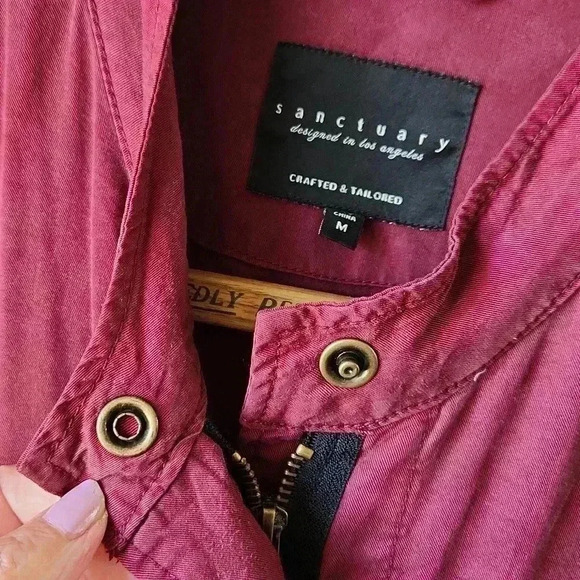 SANCTUARY anthro Roy Frayed Utility Jacket Wine Maroon sz M - Picture 6 of 16